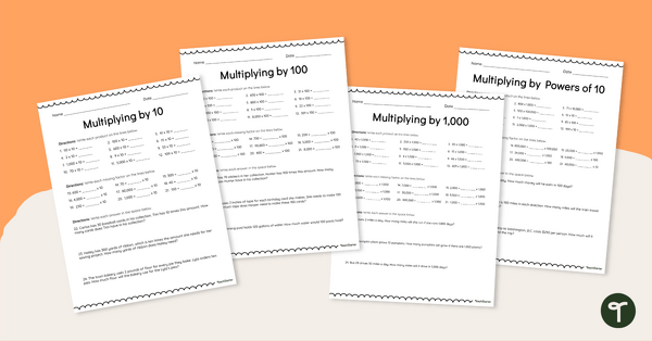 Go to Multiplying by Powers of 10 Worksheet Set teaching resource