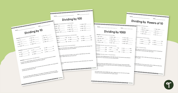 Go to Dividing by Powers of 10 Worksheet Set teaching resource