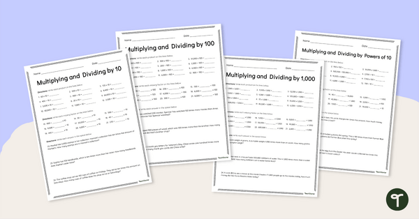 Go to Multiply and Divide by Powers of 10 Worksheet Set teaching resource