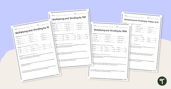 Go to Multiplying and Dividing by Powers of 10 Worksheet Set teaching resource