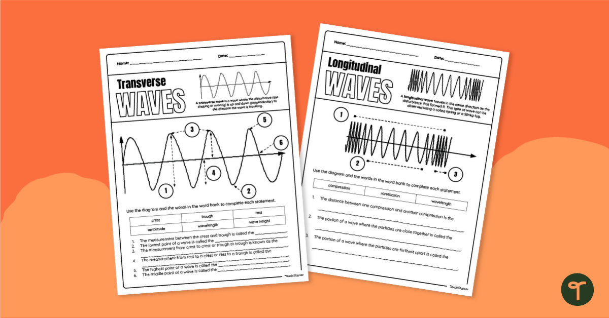 Labeling Transverse & Longitudinal Waves Worksheet Pack teaching resource