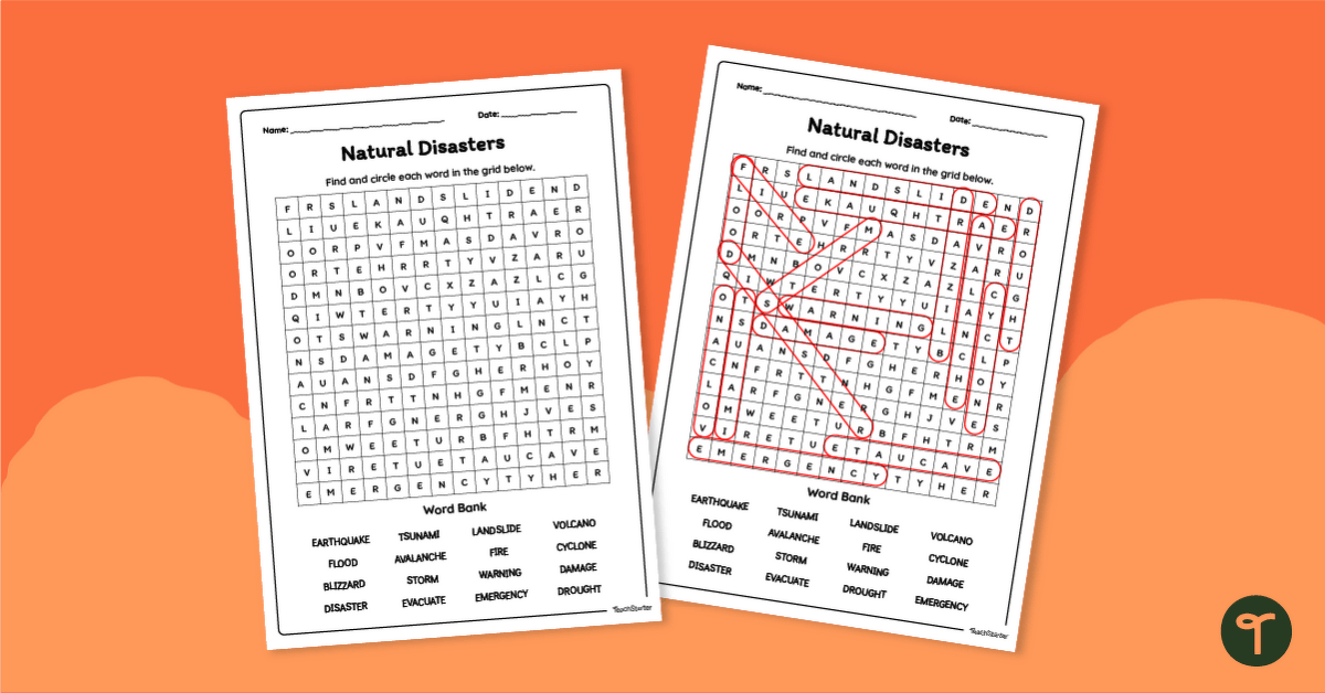 Natural Disasters Word Search teaching resource