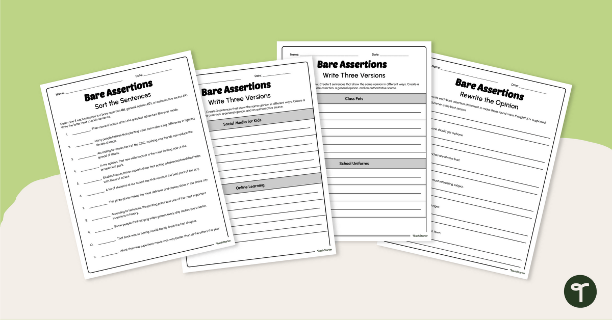 Bare Assertions Worksheet Pack teaching resource
