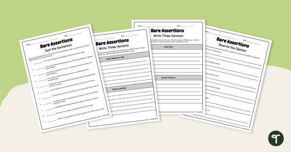 Go to Bare Assertions Worksheet Pack teaching resource