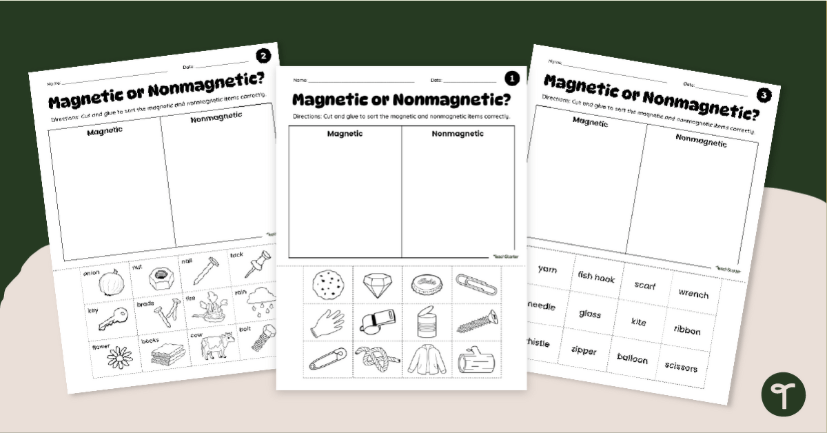 Cut and Sort - Magnet Worksheet Pack teaching resource
