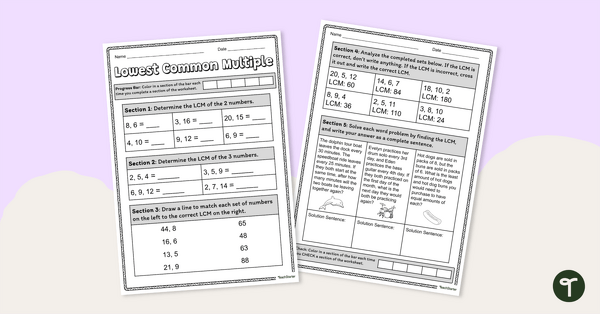 Go to Lowest Common Multiple Worksheet teaching resource