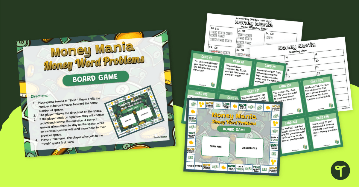 Adding and Subtracting Money Word Problems Game teaching resource