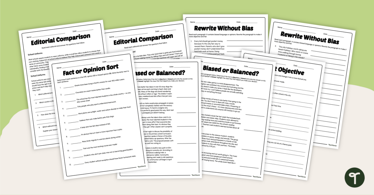 Bias in Writing Worksheet Pack teaching resource