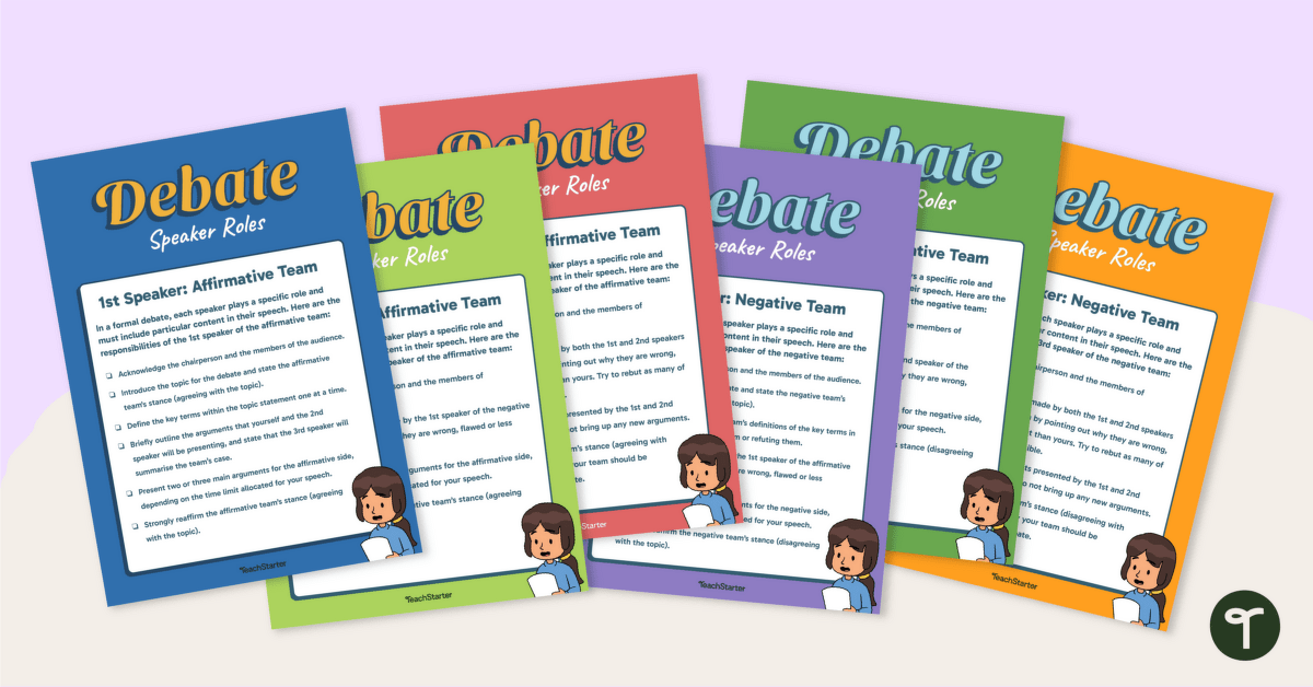 Debate Speaker Roles Poster Pack teaching resource