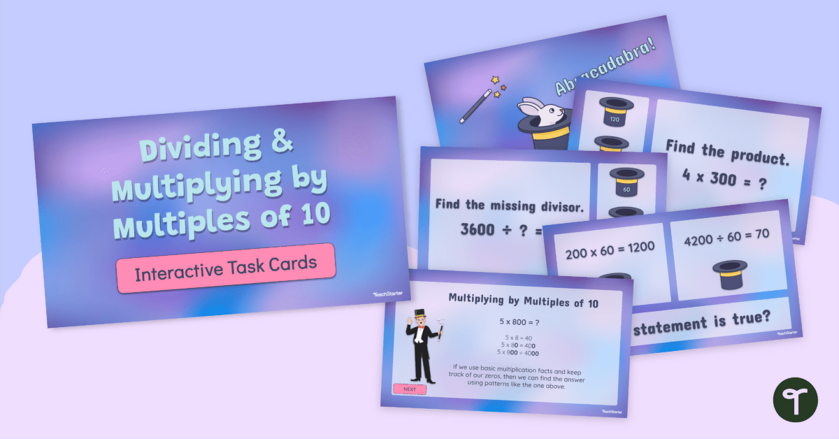 Multiplying and Dividing by Multiples of 10 Interactive Task Cards teaching resource