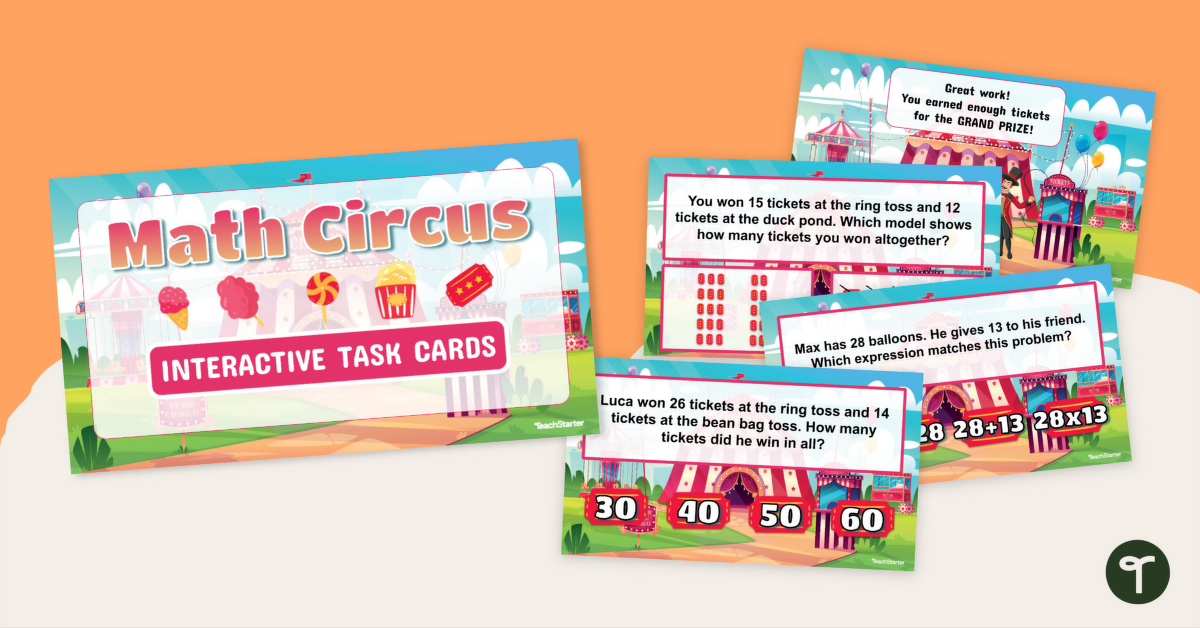Adding and Subtracting Word Problems Interactive Task Cards teaching resource