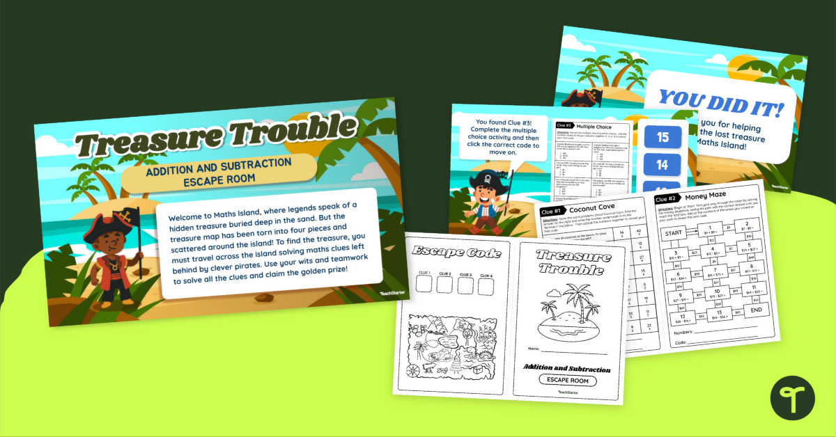 Mixed Addition and Subtraction Word Problems Escape Room teaching resource