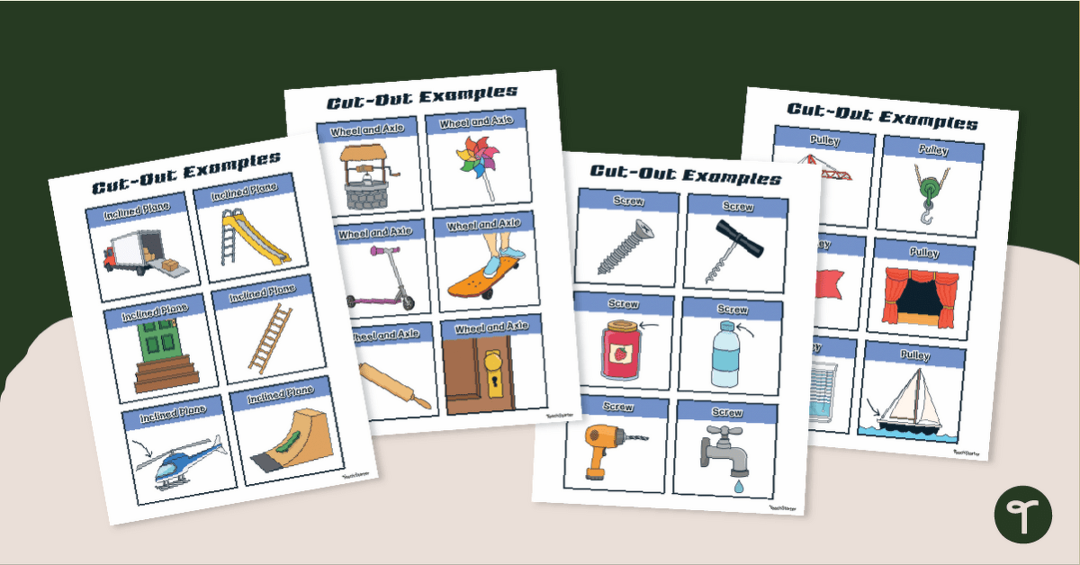 Flashcards - Pictures of Simple Machines teaching resource