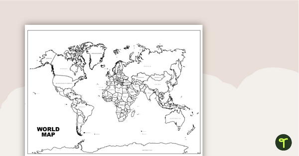 Go to World Map with Countries - Black and White teaching resource