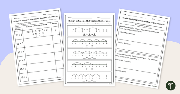 Go to Division as Repeated Subtraction Worksheet Set teaching resource