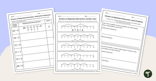 Go to Division as Repeated Subtraction Worksheet Set teaching resource