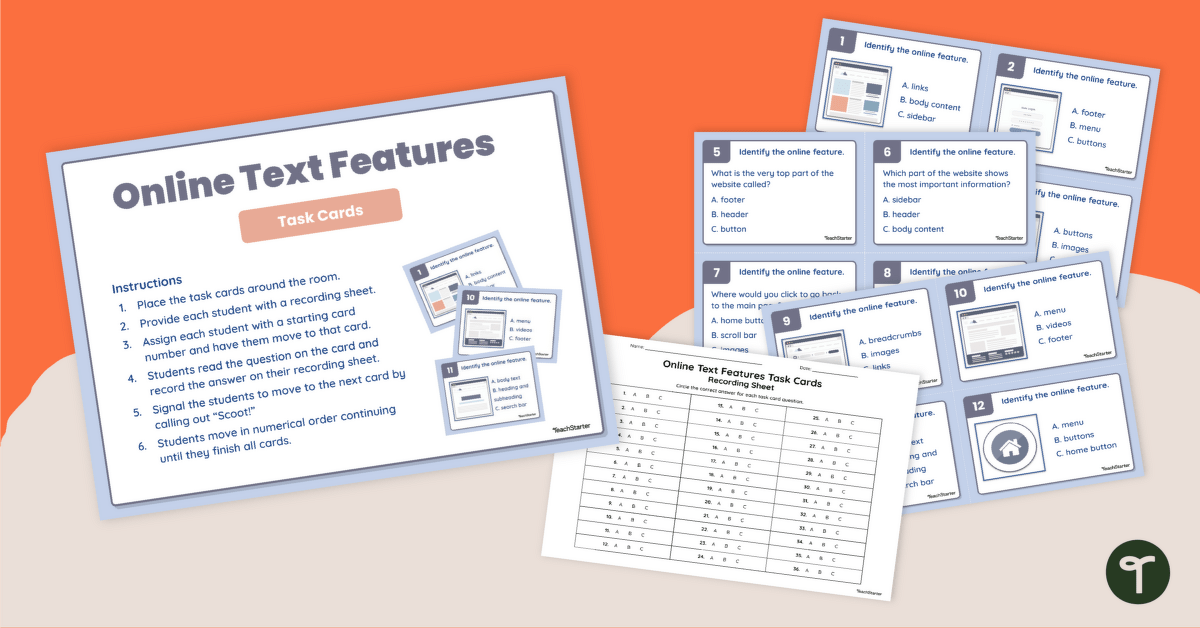 Online Text Features Task Cards teaching resource