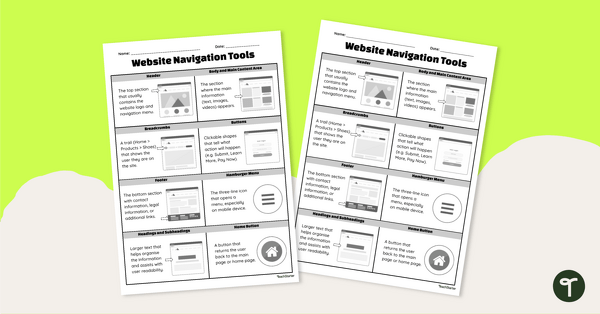 Go to Website Navigation Tools Cheat Sheet teaching resource