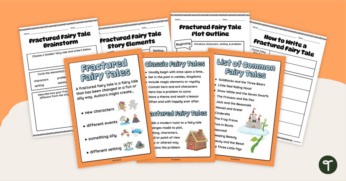 How to Write a Fractured Fairy Tale Worksheet Pack teaching resource