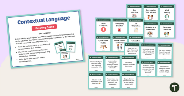 Go to Language and Social Contexts Matching Game teaching resource