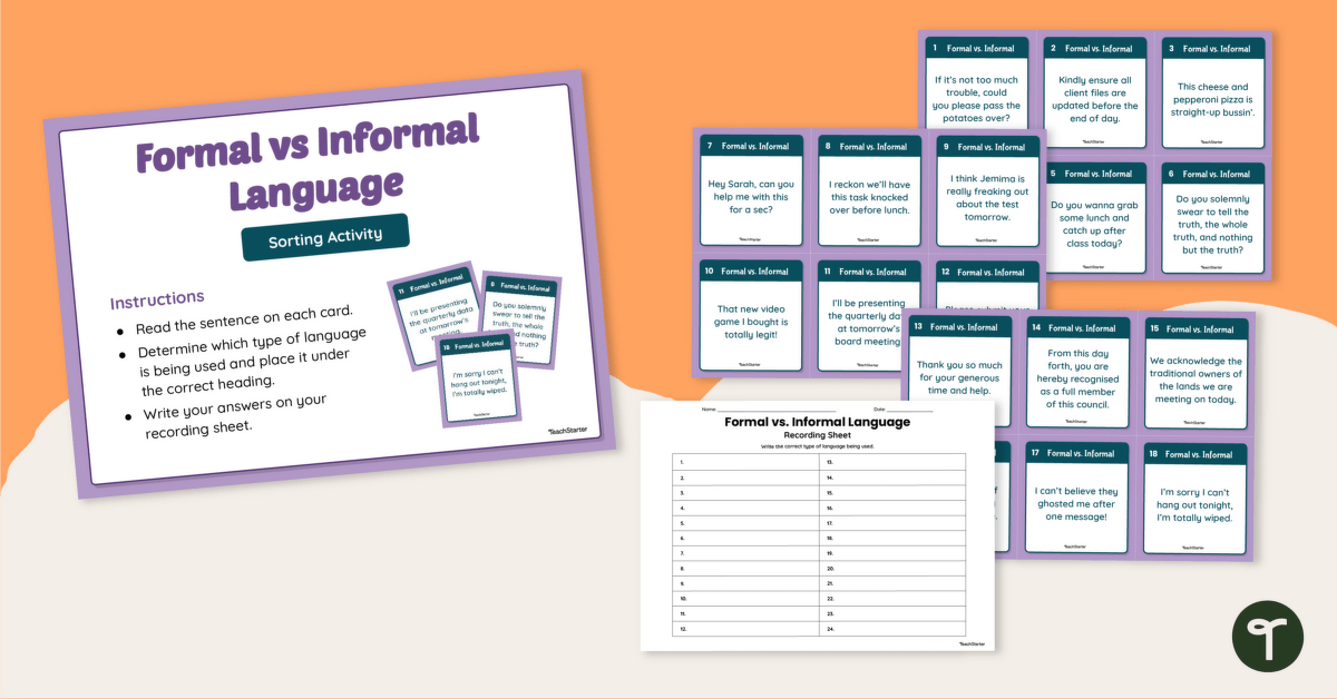 Formal vs Informal Language Sorting Activity teaching resource