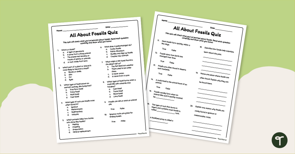 Fossil Quiz (3-4) teaching resource