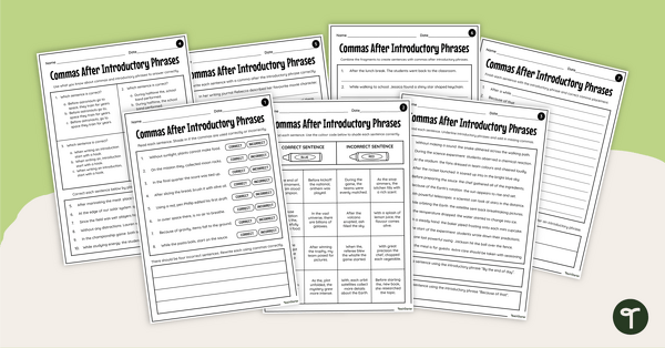 Go to Comma After Introductory Phrase Worksheets teaching resource