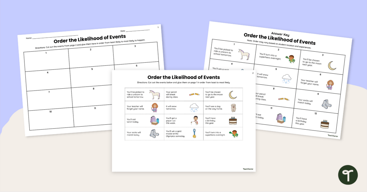 Order the Likelihood of Events Worksheet teaching resource