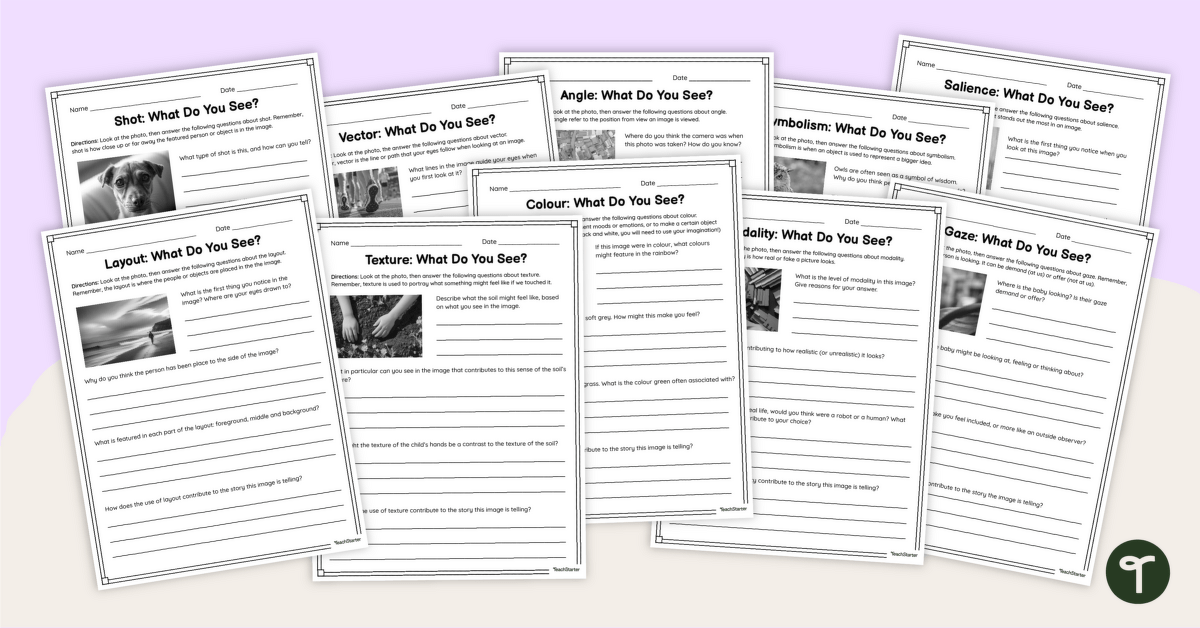 Elements of Visual Literacy Worksheets teaching resource