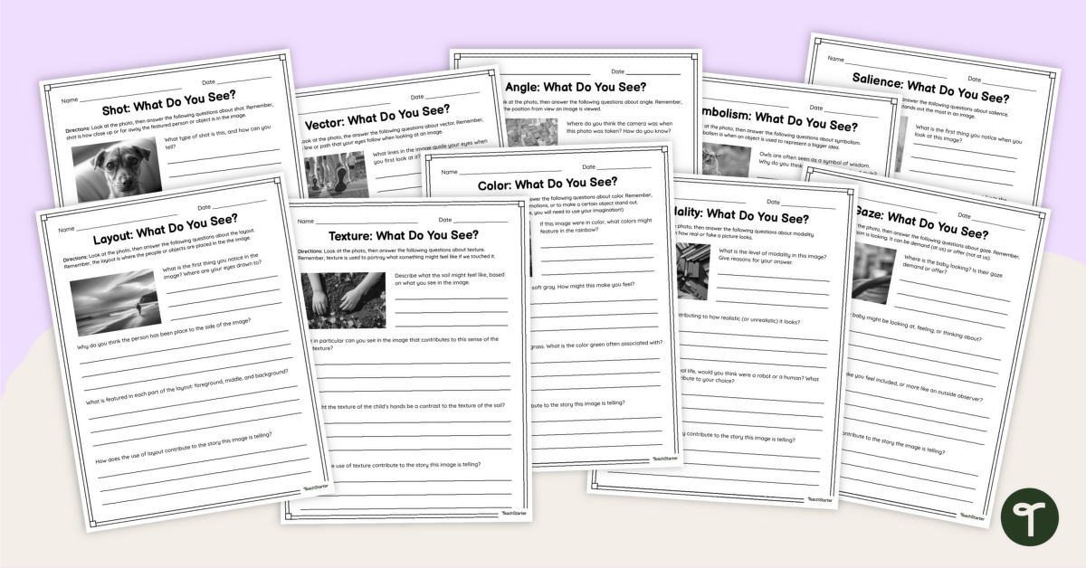 Elements of Visual Literacy Worksheets teaching resource