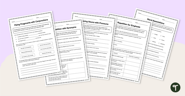 Go to Sentence Cohesion Worksheet Pack teaching resource