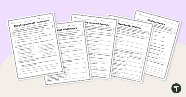 Go to Sentence Cohesion Worksheet Pack teaching resource