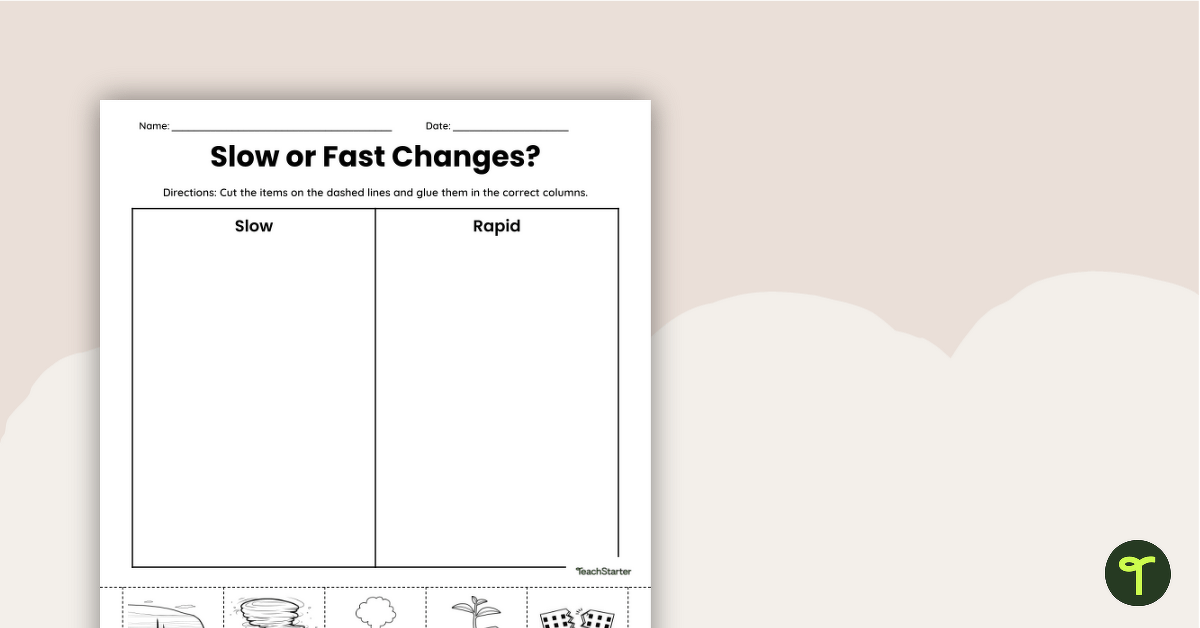Slow & Fast Land Changes Worksheet - Cut and Paste teaching resource