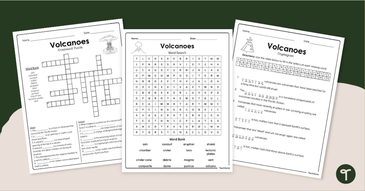 Free Volcano Worksheets teaching resource