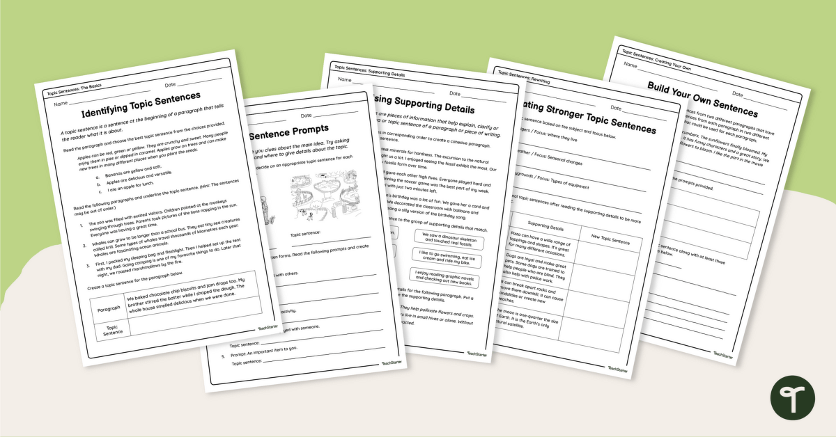 Topic Sentence Worksheet Pack teaching resource