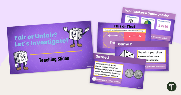 Go to Probability Math Games — ‘Fair or Unfair?’ Teaching Slides teaching resource