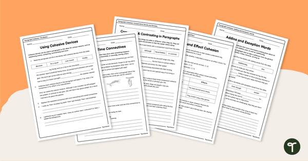 Go to Cohesion in a Paragraph Worksheet Pack teaching resource