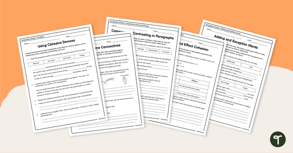 Go to Cohesion in a Paragraph Worksheet Pack teaching resource