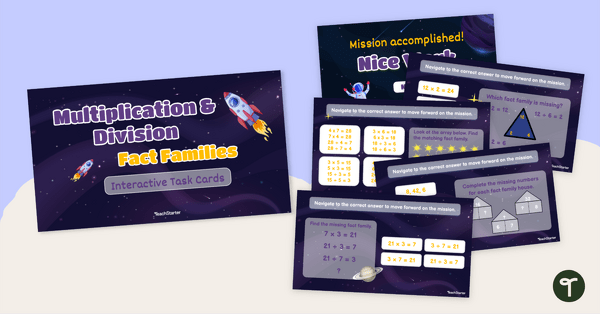 Go to Fact Families Division and Multiplication Interactive Task Cards teaching resource