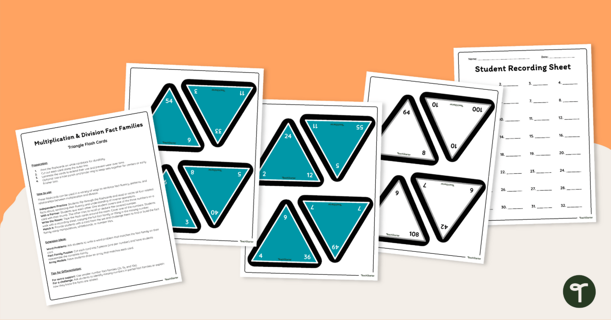 Multiplication and Division Fact Families Triangle Flashcards teaching resource