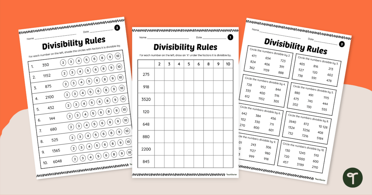 Divisibility Rules Worksheet Set teaching resource