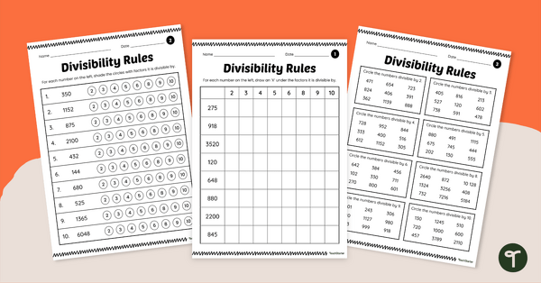Go to Divisibility Rules Worksheet Set teaching resource