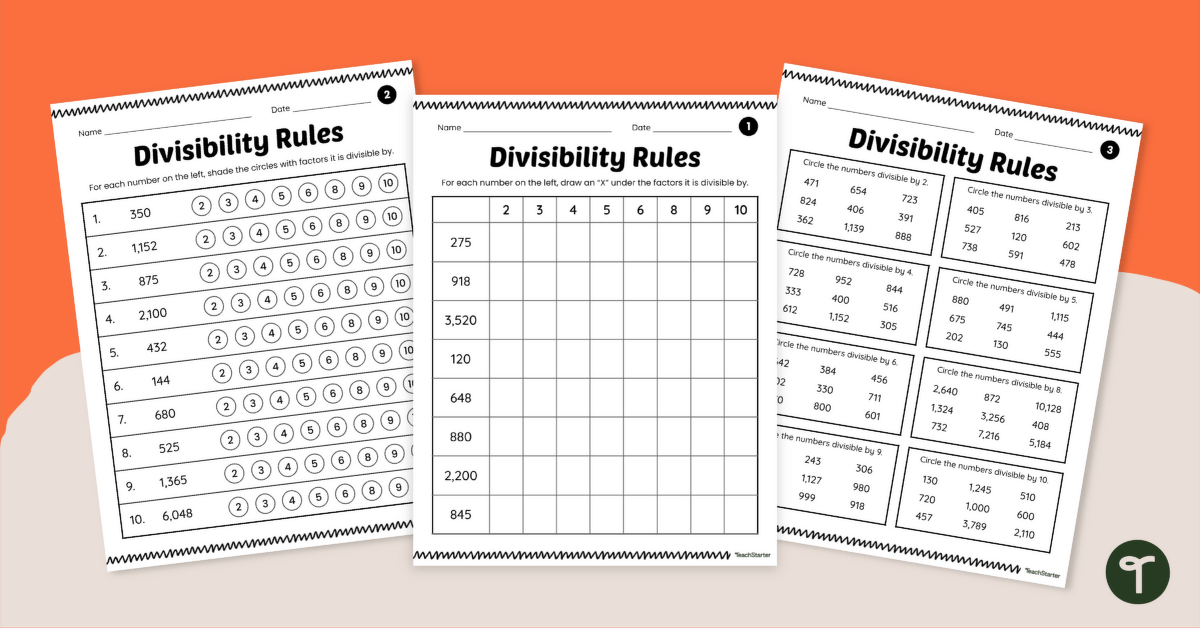 Divisibility Rules Worksheet Set teaching resource