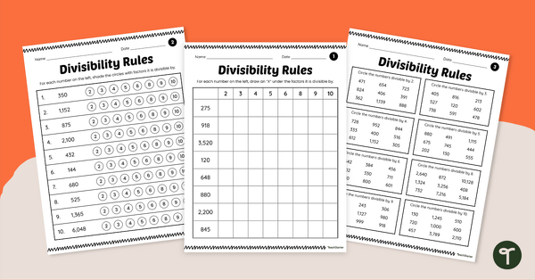 Go to Divisibility Rules Worksheet Set teaching resource