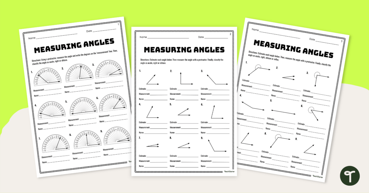 Measuring and Estimating Angles Worksheet Set teaching resource