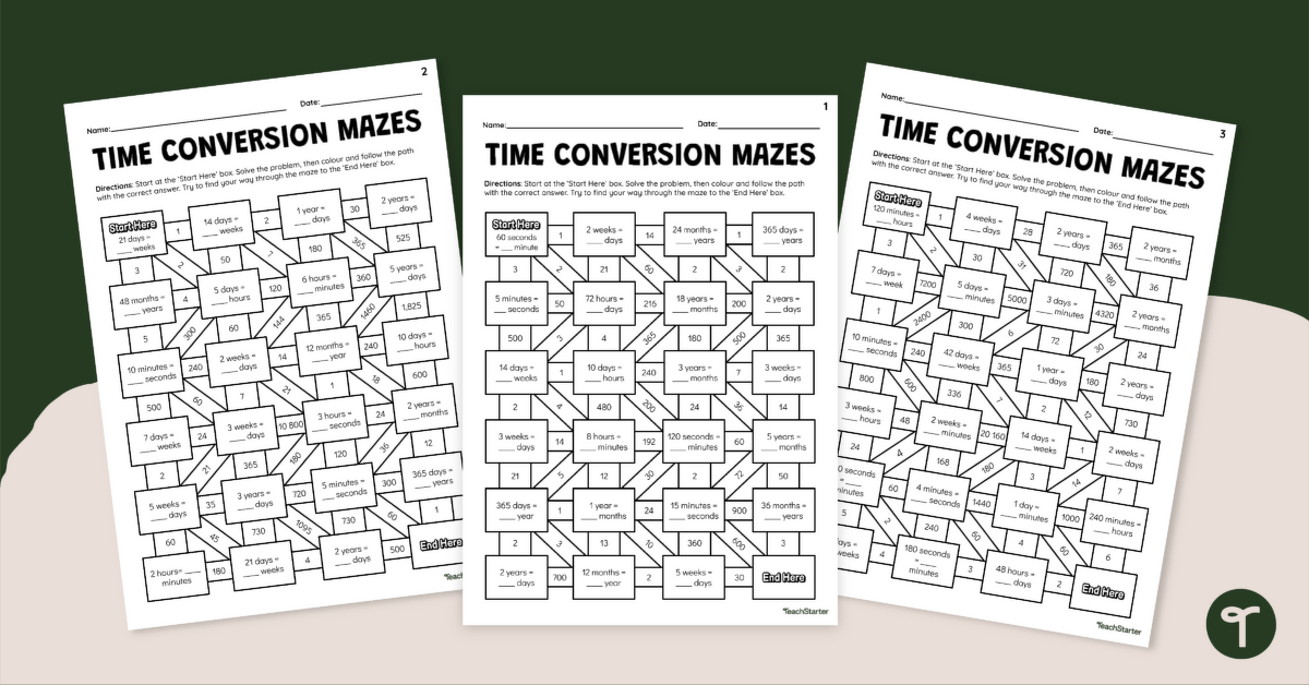 Time Conversion Maths Mazes teaching resource