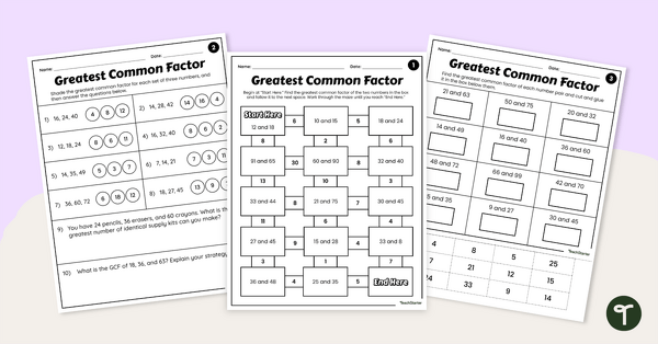 Go to Greatest Common Factor Worksheets teaching resource
