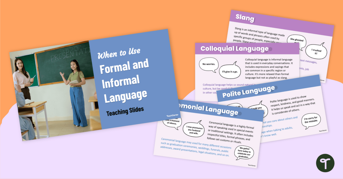 When to Use Formal and Informal Language Teaching Slides teaching resource