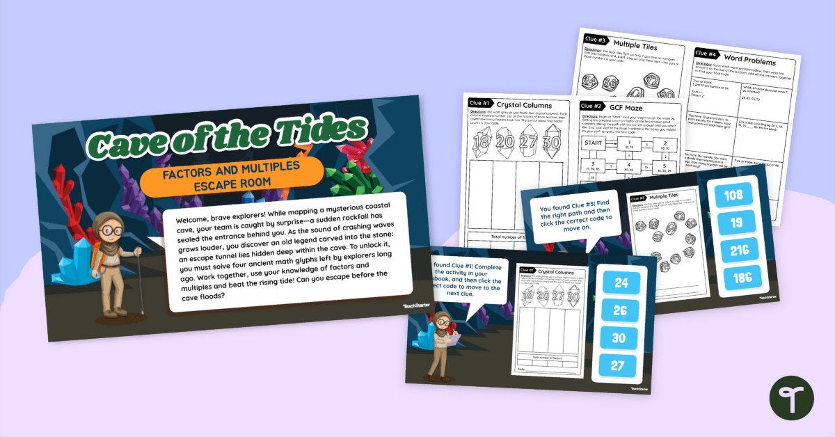 Factors and Multiples Game — 'Cave of Tides' Escape Room teaching resource