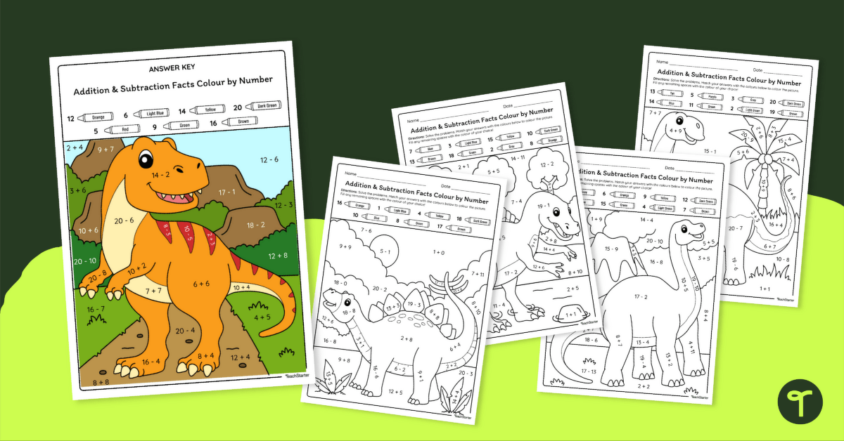 Addition and Subtraction Colour by Number Worksheets teaching resource
